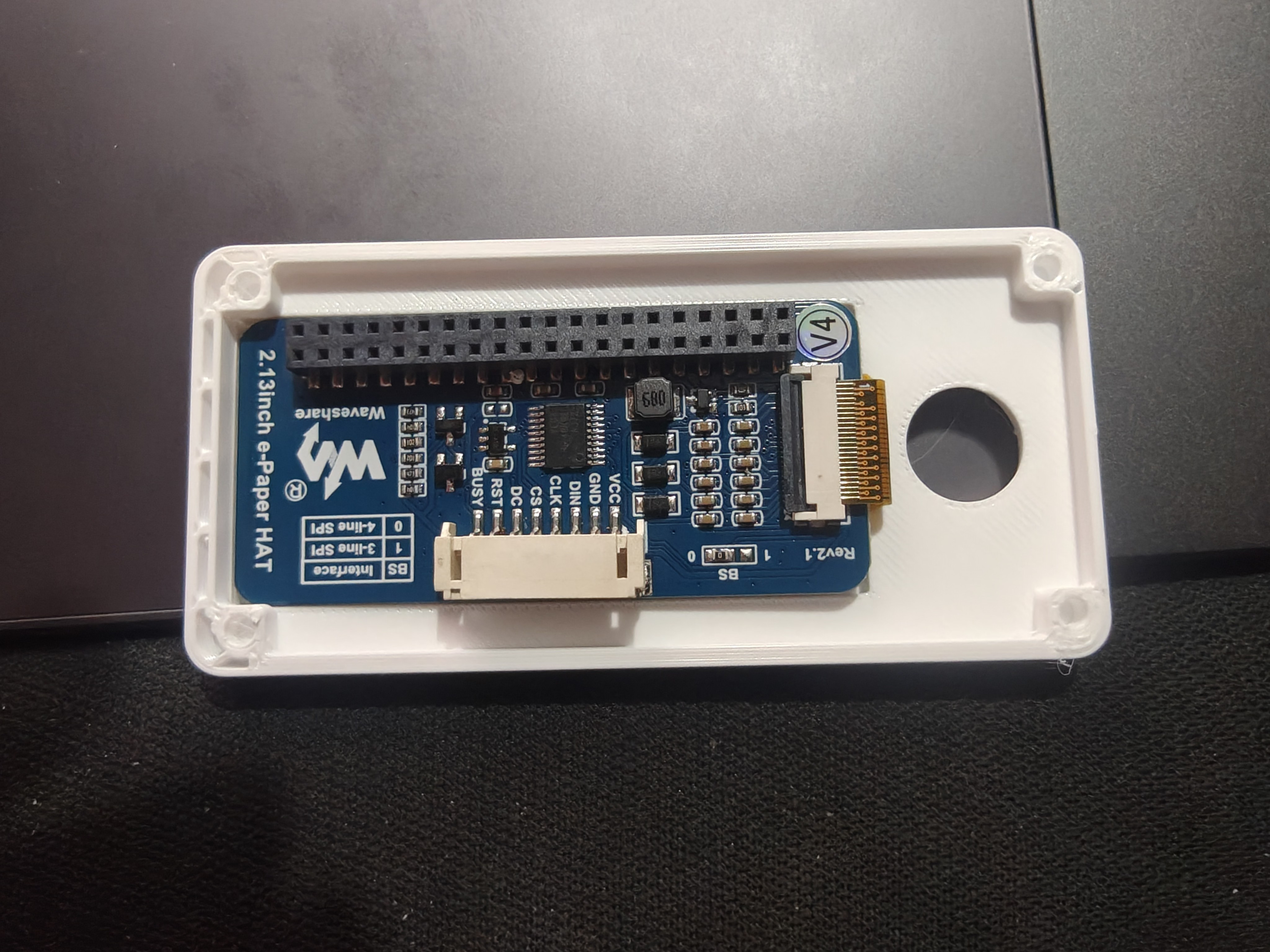 Waveshare 2.13" sitting in the printed inlay