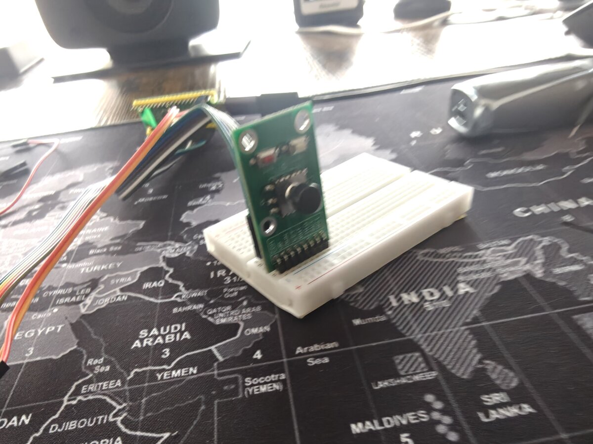 Joystick on breadboard with jumper wires