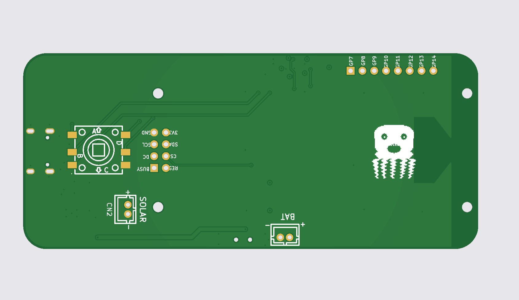 Dilder Full Board Rev 1 — back silkscreen with octopus mascot and joystick footprint