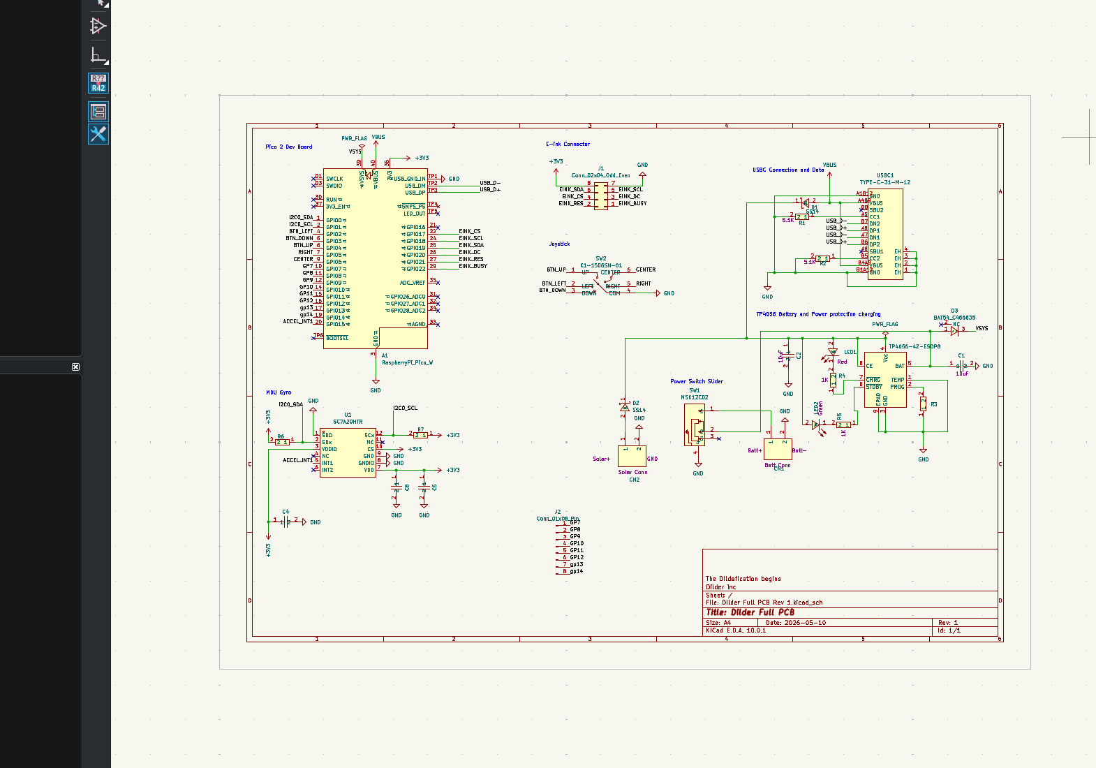 Dilder Full Board Rev 1 — complete KiCad schematic