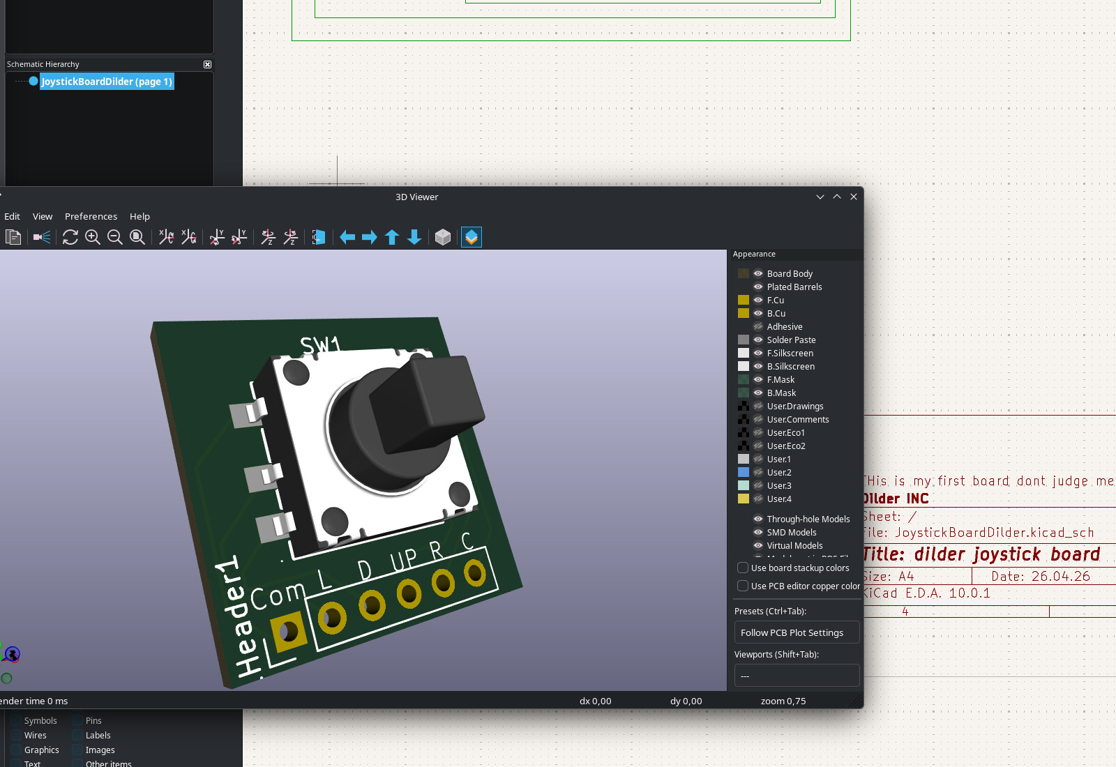 3D preview of the finished board