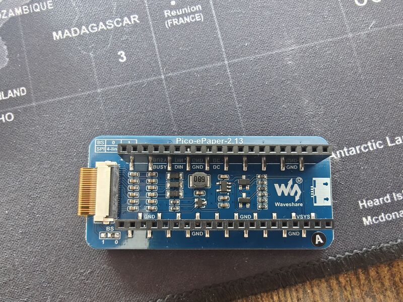 Waveshare e-Paper HAT — back side showing pin labels and SPI connections
