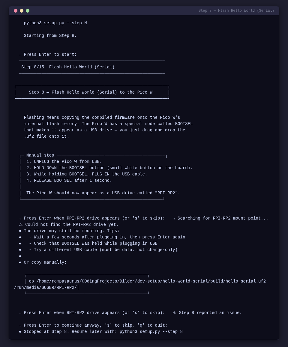 Step 8 — Flash Hello World Serial
