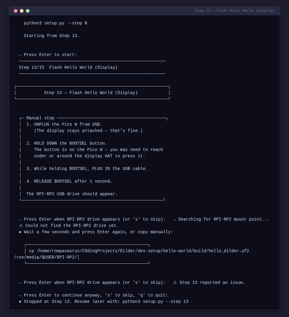 Step 13 — Flash Hello World Display